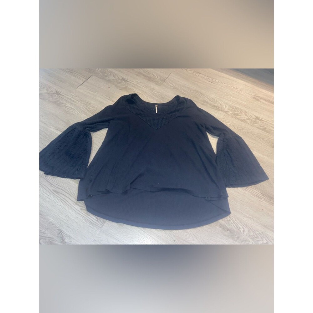 Free People Black Bell Sleeve V-Neck Tunic L